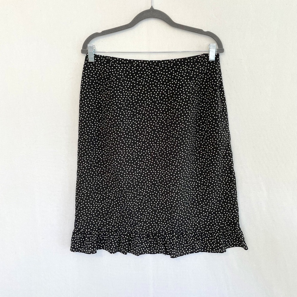 SPIEGEL Size 12 Missy Side Zip Ruffle Hem Skirt Black & Ecru Polka Dots